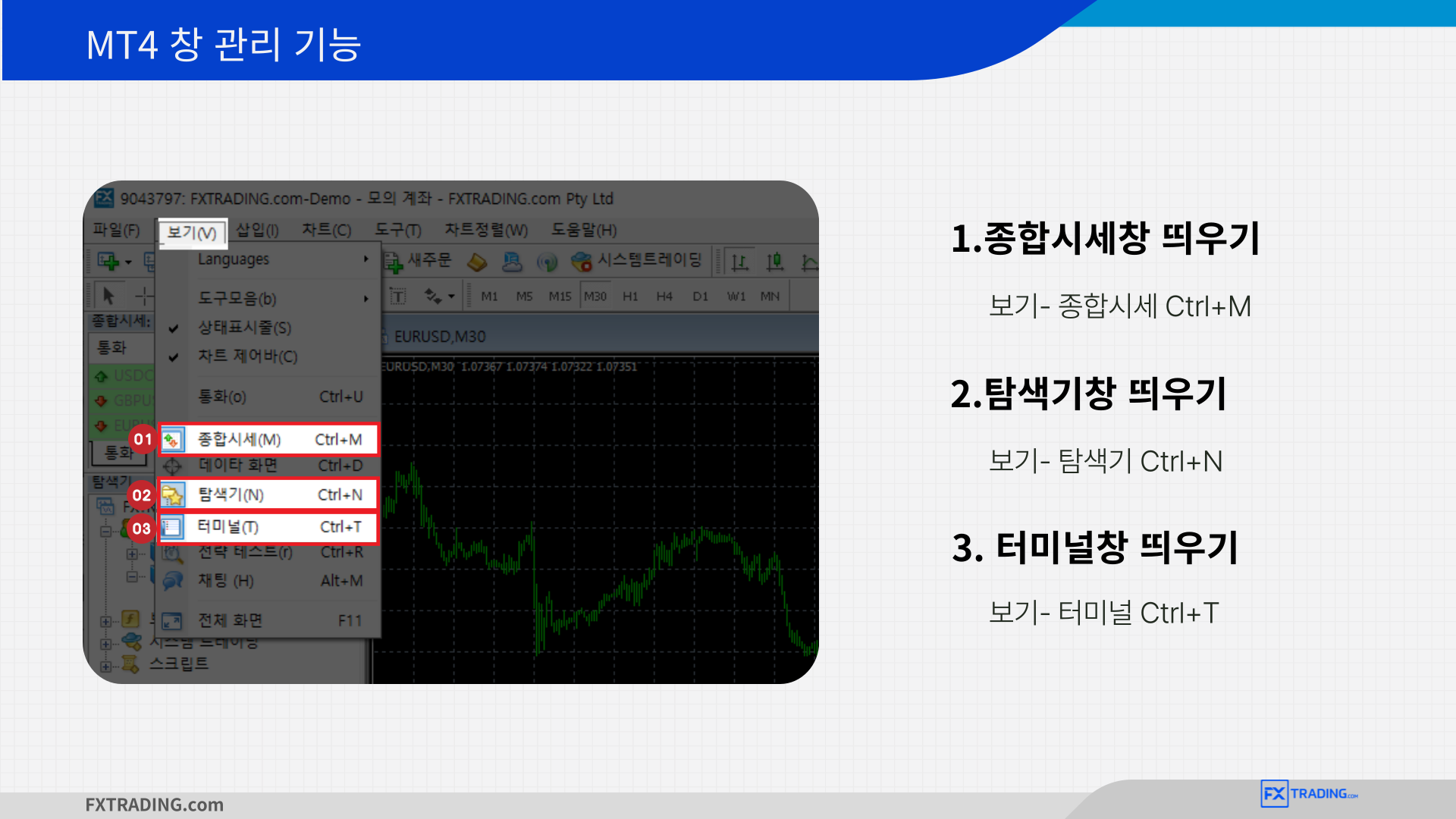 MT4 창 띄우는 방법을 설명하는 이미지